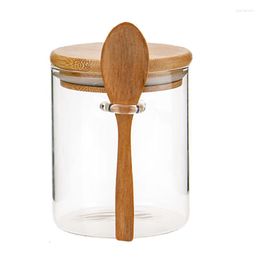 Bowls Glass Airtight Canister Castor Wooden Twist Lid Kitchen Candy Storage Tank Jar Bamboo Container With Spoon