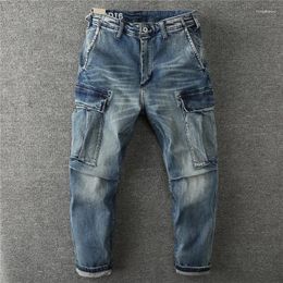 Men's Jeans Autumn Winter American Retro Heavyweight Denim Cargo Cotton Washed Multi-pocket Loose Casual Straight Pants