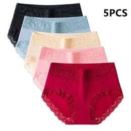 Women's Panties 5Pcs Women's Underwear High Waist Panties Soft Cotton Seamless Sexy Lace Women Comfort Body Shaper Female Breathable Lingerie 230420