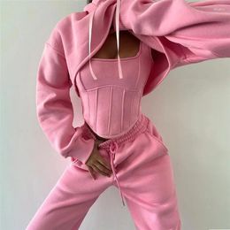 Women's Hoodies Casual Fashion Hooded Sweatshirts Pullover 2 Piece Set Outfits For Women Corset Top And Pant Jumpers Matching Sets