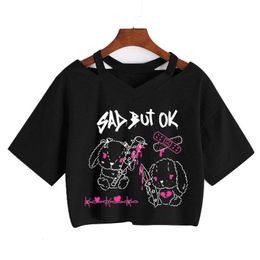 Women s T Shirt Summer Crop Tops V Neck Punk Gothic Clothing Tee Harajuku Sexy Short sleeve T Shirts Streetwear Top Women Aesthetics 230420