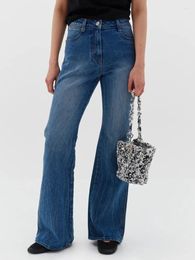 Women's Jeans 2023 High Waist Casual Flared Ladies Zipper Solid Colour Vintage Denim Long Pants
