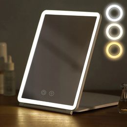 Compact Mirrors Foldable Makeup Mirror Touch Screen Makeup Mirror 3 Colours Light Modes Cosmetic Mirrors USB Rechargeable Folding LED Mirror 231120