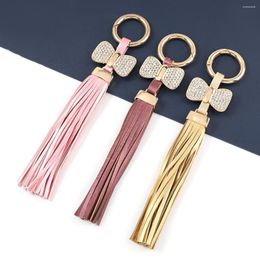 Keychains Fashion Metal Leather Flower Tassel Keychain Women's Backpack Pendant Car Key Ring Campus Accessories