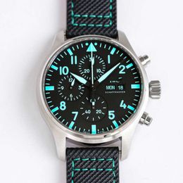 Designer IWC Watch Mens Pilot Chronograph Menwatch mit Box IQ Mechanical Auto Reloj Alle Stifte Arbeit Lederband Montre Luxe