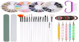 NAK003 Full Manicure Set Brushes Pen For nail art kit With foil sticker and nails dotting pen tips files dust remove brush7552544