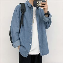 Men's Casual Shirts Mens Denim Shirt Fashion Harajuku Long Sleeve Tops Spring Autumn Vintage Baggy Jacket Trend Streetwear Oversized Male Clothing 230420