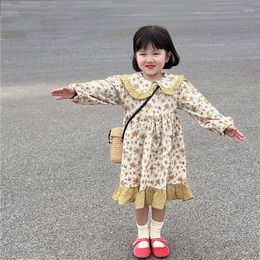 Girl Dresses 2023 Spring Casual Baby Floral Dress Spanish Elegant Princess Petal Pan Collar For Girls Party Kids Holiday Clothing