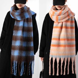 Rainbow Plaid Scarf Women's Winter New Korean Edition Mohair Scarf Thickened and Warm Student Shawl 231015