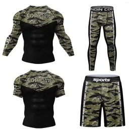 Men's Tracksuits Cody Lundin Outdoor Bodybuilding Rash Guard Jiu Jitsu MMA T-shirts Pant Set Men Camouflage Print Fitness Kickboxing