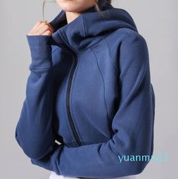 lu Womens Yoga Jacket Hooded Long Sleeves Outfit Solid Colour Full Zipper Gym Jackets Shaping Waist Fitness Jogger Outfit Sportswear For Lady