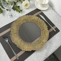 new style Charger Plates Clear Plastic Tray Round Dishes With Gold Edge 13 Inches Acrylic Decorative Dining Plate For Table Setting