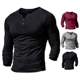 Men's T Shirts T-shirt Buttons Autumn Top V Neck Casual Men Great Long Sleeve Male Fall For Work