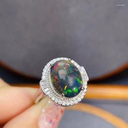 Cluster Rings Multi-color Black Opal Ring Natural Gemstone Oval 10 12mm 925 Sterling Silver Simple Style Fashion Jewellery