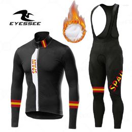 Racing Sets 2023 Spain Team Winter Thermal Fleece Cycling Jersey Set Sports Suit Mountian Clothing Ropa Ciclismo Hombre