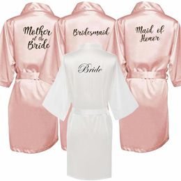 Bride Bridesmaid Robe with White Black Letters Mother Sister of The Bride Wedding Gift Bathrobe Kimono Satin Robes2152