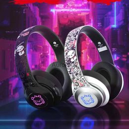 Cell Phone Earphones Graffiti Wireless Headphones Bluetooth Music Earphone Foldable LED Light Deep Bass Over Ear Gaming Headsets For Mobile PC Laptop YQ231120