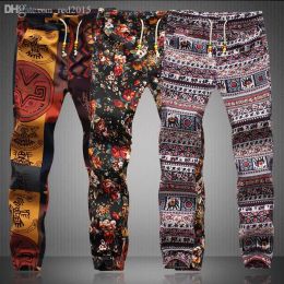 QNPQYX New Summer Style Men Pants Special Offer Harem Pants Floral Print Cotton Linen Strip Elastic Waist Mens Joggers Sweatpants