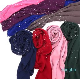 Bubbles Chiffon Scarf and diamond studs Pearls scarf plain hijab shawls Wraps solid color muslim