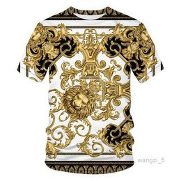 Men's T-shirts Latest Baroque t Shirt for Men/women Summer Oversized T-shirt 3d Lion Head Crown Printed Round Neck Short Sleeve 220407 7 Wqt5