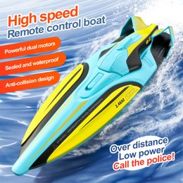 Electric/RC Boats RC Boat 2.4 Ghz Double Motor Electric High Speed Racing Speedboat Waterproof Yacht Boat RC Yacht Electric Kid Toy Gift 230420