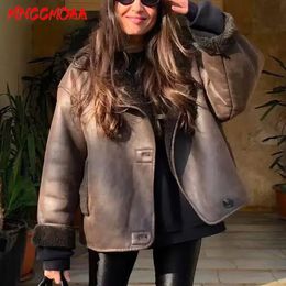 Women's Leather Faux Leather MNCCMOAA 2023 High Quality Winter Women Vintage Long Sleeve Warm Faux Fleece Jacket Coat Female Casual Solid Pocket Outwear Tops 231120