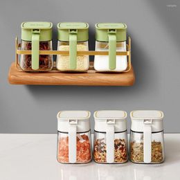 Storage Bottles 1 Set Seasoning Jar Waterproof Sugar Salt Container Good Sealing Glass Flip Lid Box With Spoons Kitchen Supplies