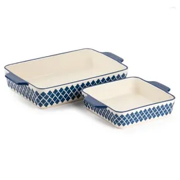 Plates Thyme & Table Stoare Square Rectangular Baker Blue Pattern 2-Piece Set