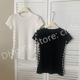 Fashion Tops for Women Snowflake Cotton Shirts Linen Embroidery Logo Short Sleeve T-shirt Casual Shirts Black White S M L