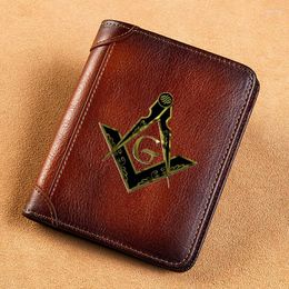 Wallets High Quality Genuine Leather Wallet Freemasonry Mason Badge Printing Standard Short Purse BK3644