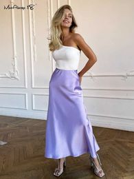 Skirts Mnealways18 Purple ElegantWomen Satin Party Skirts A-Line High Waist Ladies Long Skirt Evening Female Maxi Skirts Loose Summer P230420