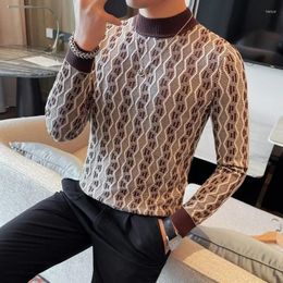 Men's Sweaters Brand Clothing Men Winter High Quality Knitted Male Slim Fit Plaid Half Collar Pullover Man Long Sleeve
