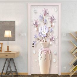 Wallpapers Modern Simple Embossed Vase Flowers Po Wallpaper 3D Living Room Bedroom Door Sticker PVC Self Adhesive Waterproof Wall Papers