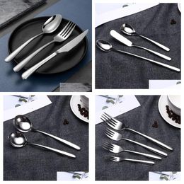 Flatware Sets 304 Stainless Steel Tableware Thickened Western Food Steak Knife And Fork Set El Supplies Elegant Drop Delivery Home Gar Otz7B