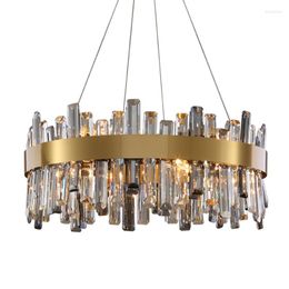 Chandeliers Crystal Gold Round Hanging Chandelier Rectangle For Living Room 2023 Bedroom Kitchen Island Indoor Lighting