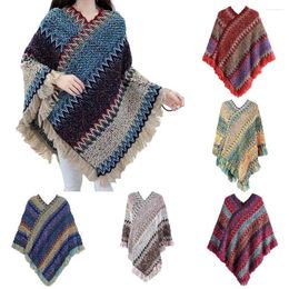 Scarves Pullover Tassel Striped Shawl Fashion Mongolian Poncho Women's Ethnic Style Knitted Cape Coat Overlays Knitting Wraps Keep Warm