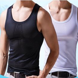 Mens Mesh Vest Ice Silk Quick-drying Bodybuilding Tank tops Fitness Muscle Sleeveless Narrow Vest Fitness Casual Sport Tops