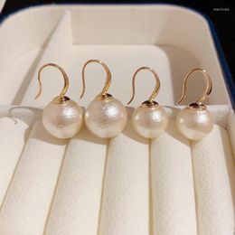 Dangle Earrings Minar Korean Fashion 16mm 12mm Pleated Imitation Pearl Gold Plated Metal Pendant Earring For Women Daily Jewellery