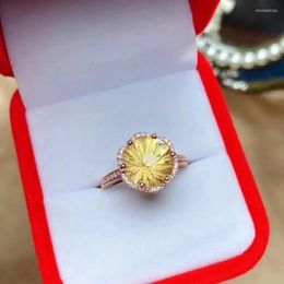 Cluster Rings Elegant Wedding Gift High Quaity Naturaland Real Citrine Ring 925 Sterling Silver Fashion Pure Quality