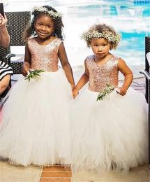 Girl Dresses Rose Gold Flower Girls Sequins Tutu Baby For Teens Formal Infant Birthday Party Gown