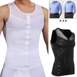 Men's Tracksuits Mens Body Shaper Abdomen Slimming Shapewear Belly Shaping Corset Top Gynecomastia Compression Shirts WIth Zipper Waist Trainer 230419