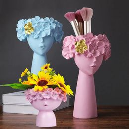 Vases Resin Vase European Style Home Decor Room Decoration Flower Pot Sculpture Statue Makeup Brush Holder Storage Box Desktop Crafts 231120