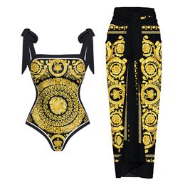 Suits Gold Double-sided Printed Bikini Strap Sexy Waist Swimsuit Independent Cover-up Strap Fashion Beachwear Pre-sale 230419