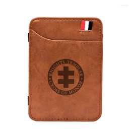 Wallets Pu Leather Laser Engraving Knights Templar Cross Of Honour Magic Wallet Vintage Money Clips Card Purse BD197
