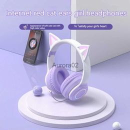 Cell Phone Earphones Wireless Bluetooth Headset With Microphone Cat Ears Gaming Luminous Gradient Girls Compact Headset YQ231120