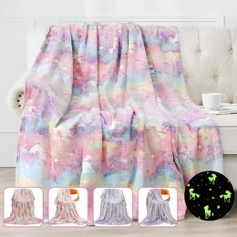 Blankets Glow In The Dark Throw Blanket Luminous Couch Ultra-Soft Flannel Cute Cartoon Multipurpose