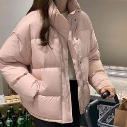 Womens Down Parkas Rimocy Winter Warm Thick Short Korean Standing Collar Cotton Padded Coat Zipper Inflatable Lower Jacket 231118