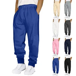 Men's Pants Male Casual Fitness Running Trousers Drawstring Loose Waist Solid Colour Pocket Fleece Clothing Hiking Jogging