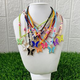 Pendant Necklaces Fashion Trendy Acrylic Butterfly Chain Necklace Colorful Rice Beads Resin NecklacePendant