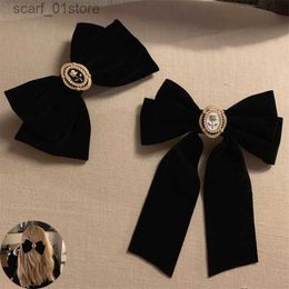 Headwear Hair Accessories New Black Velvet Bow Hair Pins Elegant Fabric Alloy Roses Hair Clips for Women Fashion ponytail Barrette Heear AccessoriesL231214